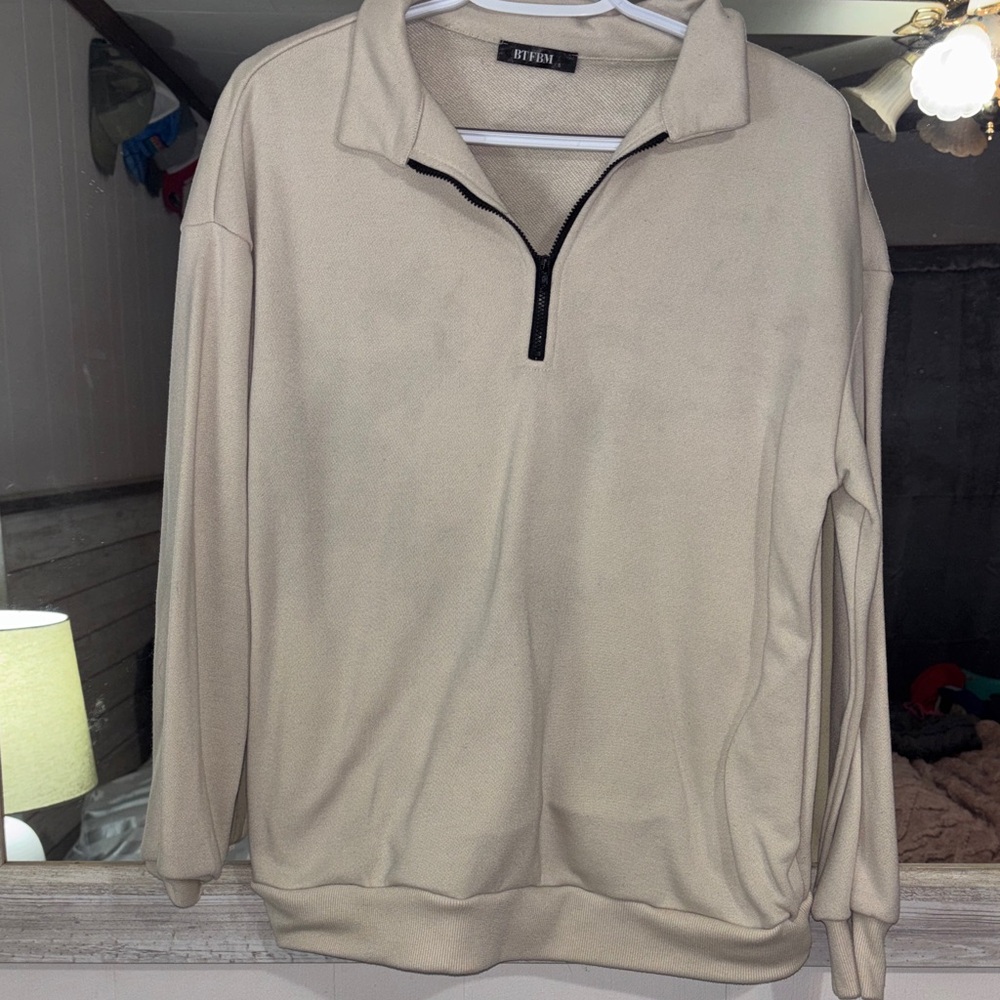 Beige Zip-Up Sweater by Division